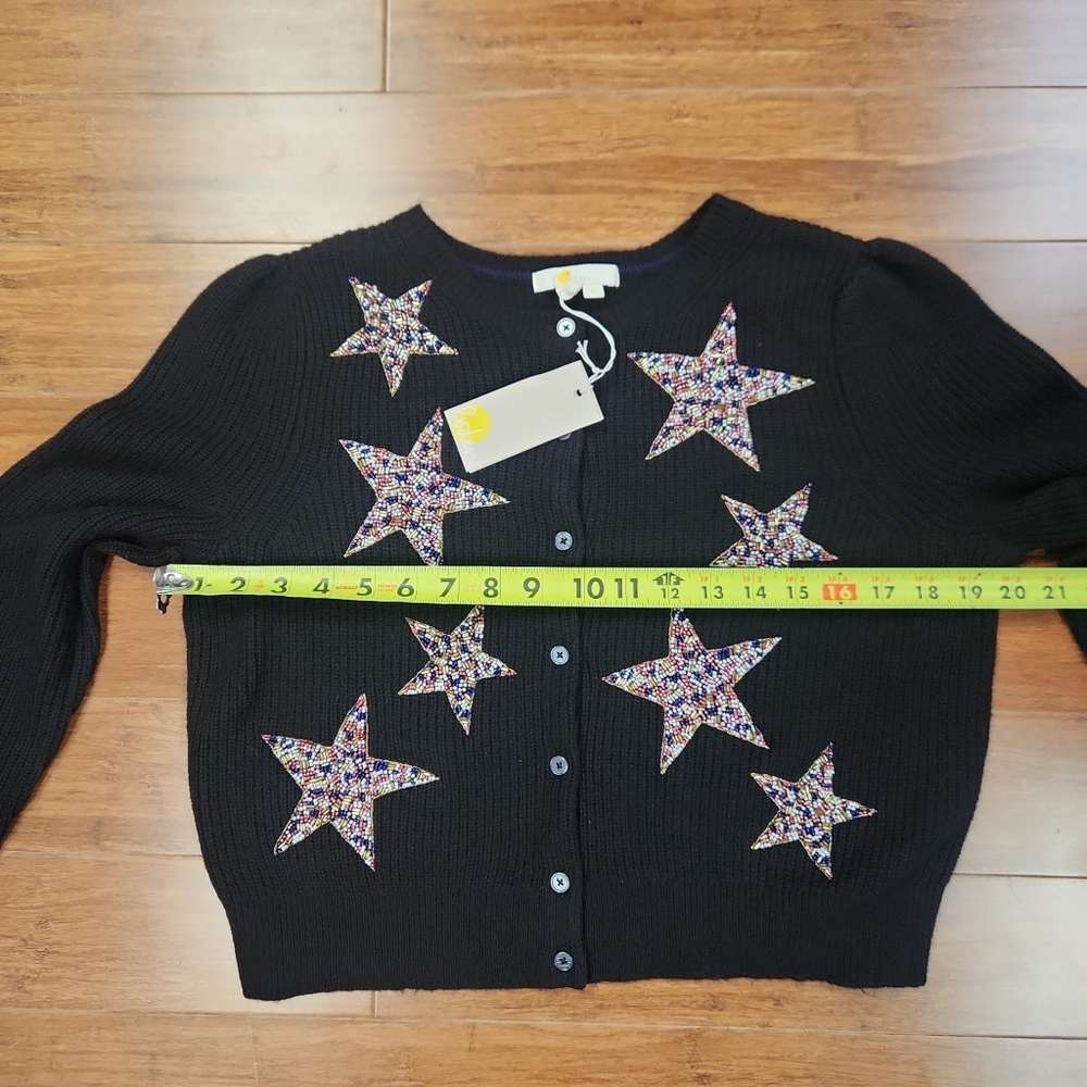 Boden Black Star-Embellished Ribbed Cardigan Women's Size Medium New - Picture 4 of 7
